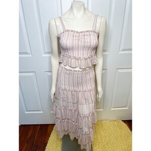 Red Dress Boutique Lavender Stripe Two Piece Smocked Set w/ Tiered Ruffle Skirt